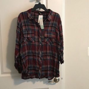 Maroon and teal plaid top